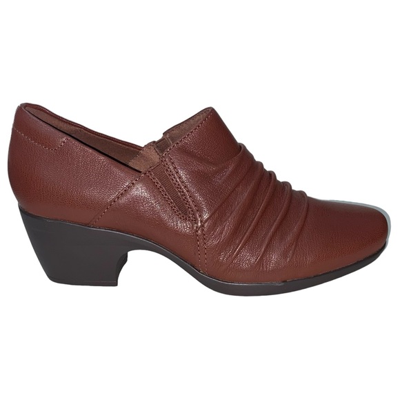 Clarks Collection Brown Emily Cove Leather Slip On Heeled Loafers Booties 9M - Picture 7 of 14